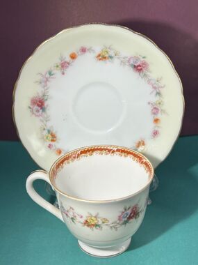 Cherry China Porcelain Cup and Saucer Set Floral Vintage Occupied Japan